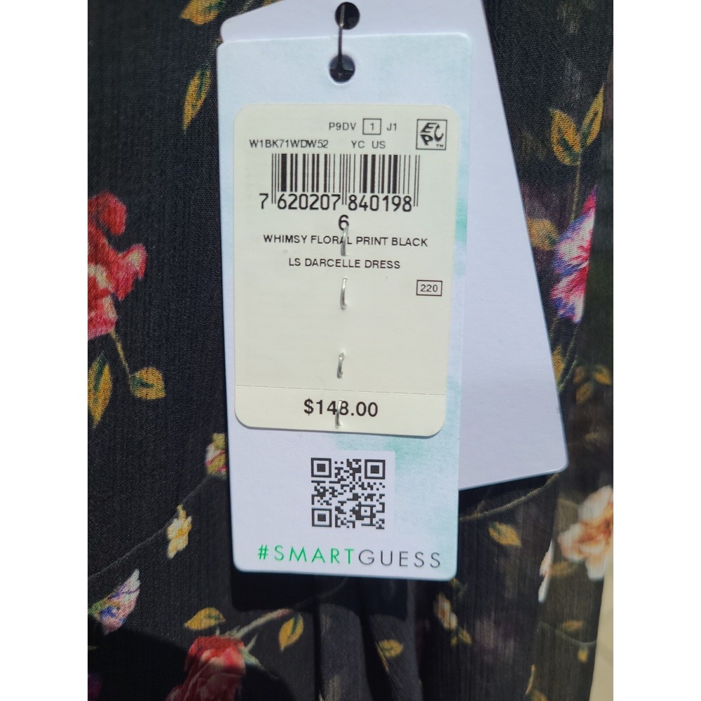Guess Darcelle Whimsy Floral Printed Black Long Sleeve Ruffled Dress Size: 6 - Picture 5 of 9